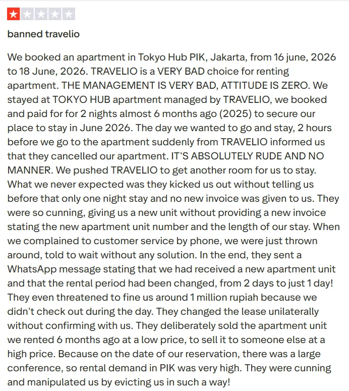 Trustpilot · 1/5 · banned travelio, 2026-06-18